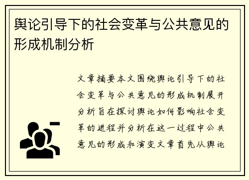 舆论引导下的社会变革与公共意见的形成机制分析
